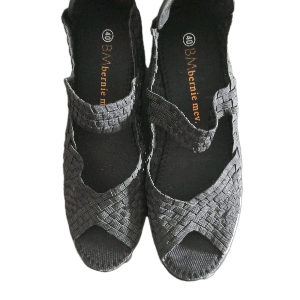 bernie mev. Black Woven Peep-Toe Elastic Mary Jane Sandals